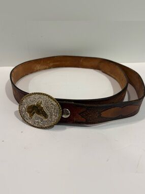 Vtg Crumrine Heavy Silver Plate On Jewelers Bronze Western Belt Buckle W/ Belt